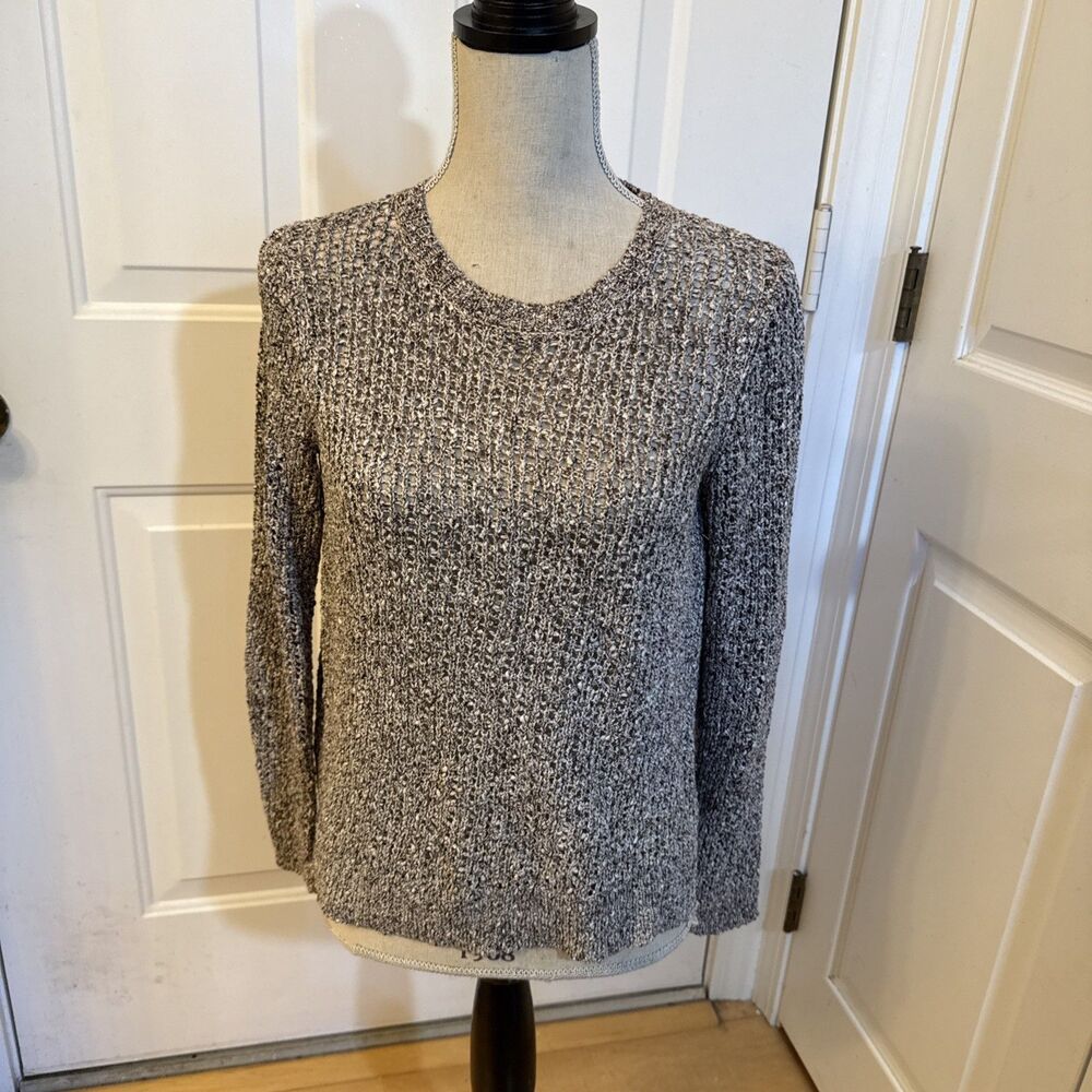 OPEN WEAVE SWEATER Eileen Fisher White & Gray Heathered Longsleeved Size XS